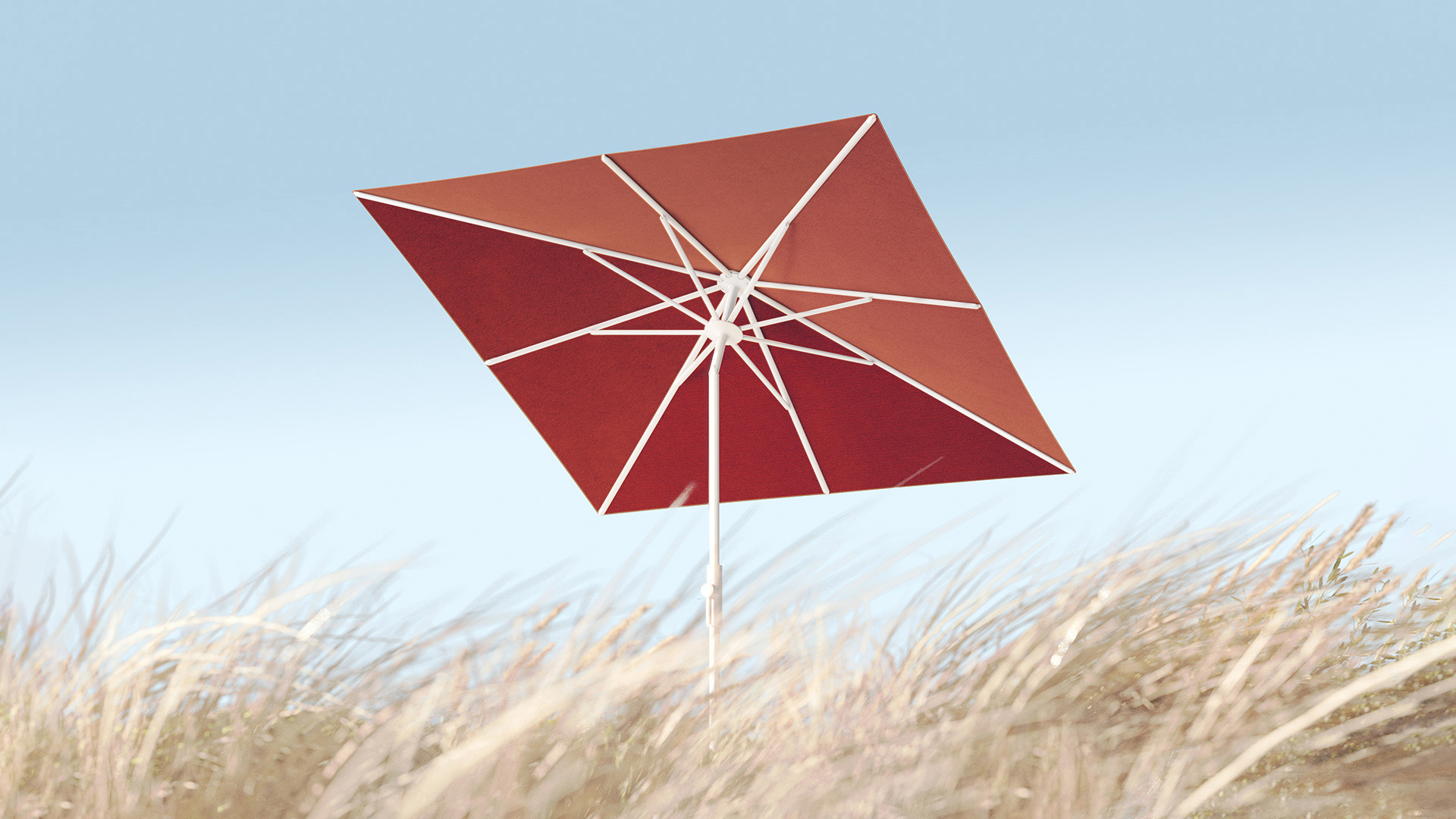 Twist mid-pole sunshade product design with durable structure with simple mechanism.