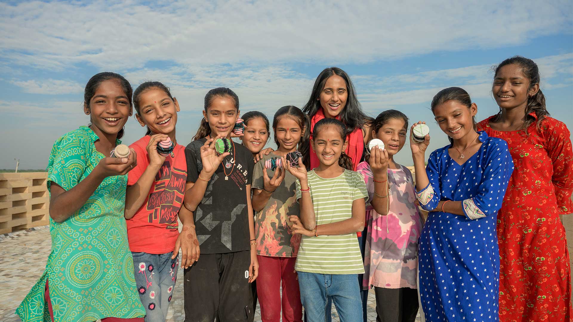 Aditi, a designer at PHOENIX Design agency, conducting a creative workshop with the girls at Rajkumari Ratnavati Girls School