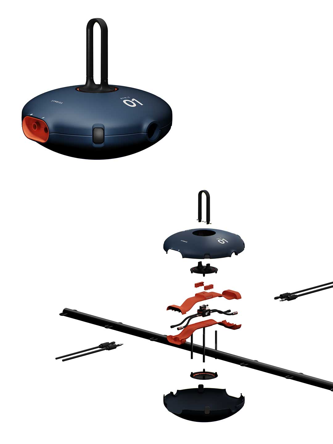Design of the buoy that make it possible the emerging and sinking of the lines, where the algae grow.